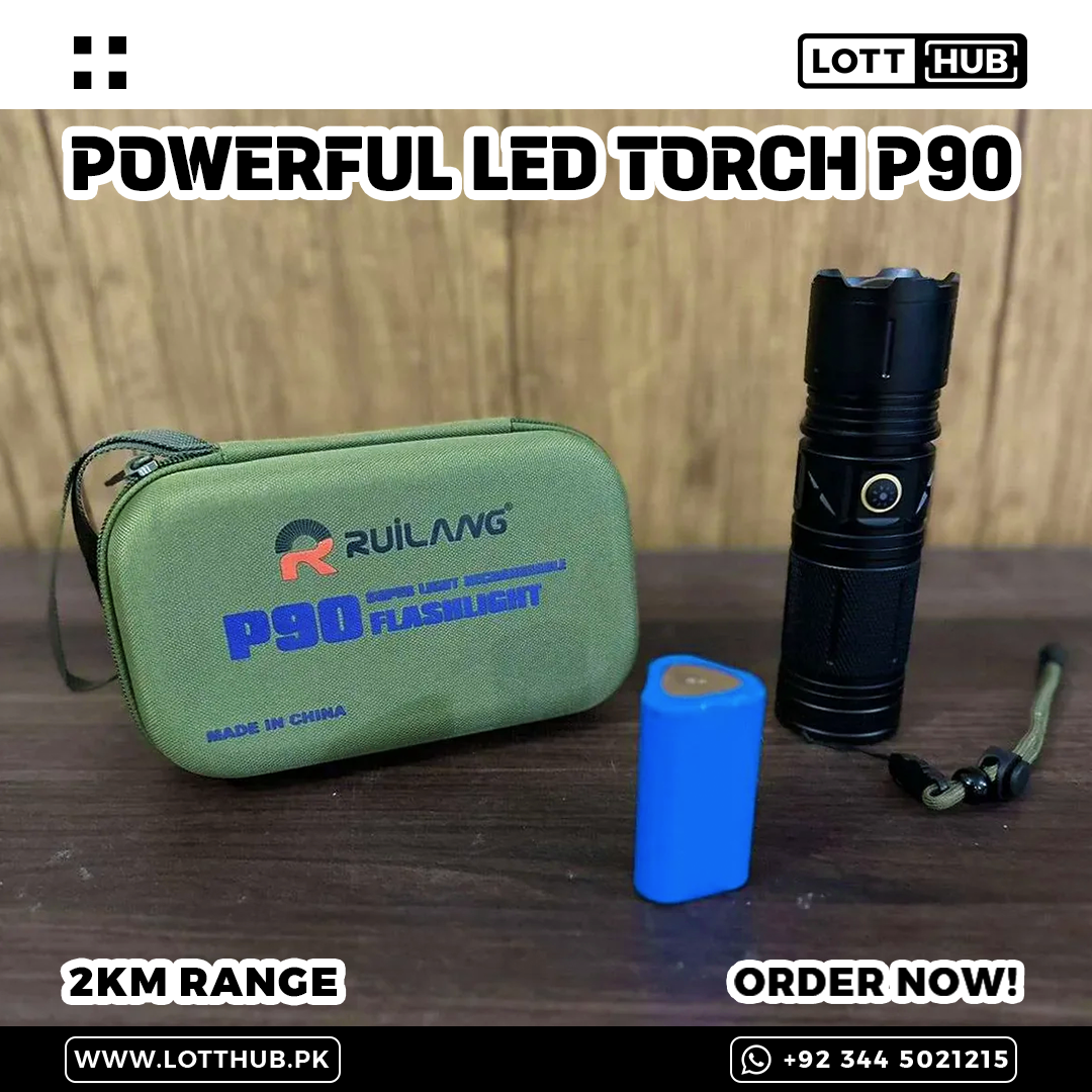 POWERFUL LASER LED P90 Torch 2km Range | Power bank and waterproof