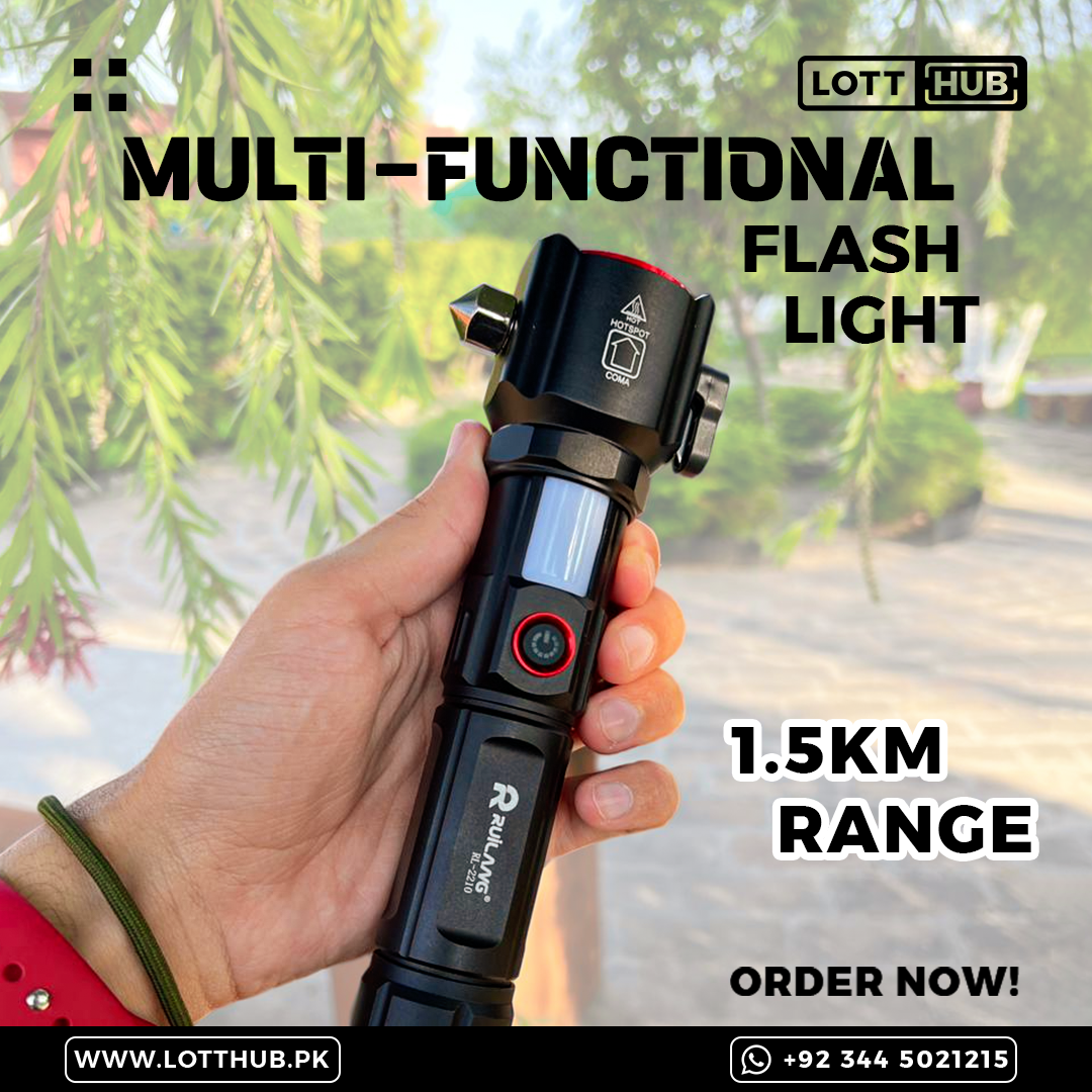 Lot Imported 5-in-1 Rechargeable Flashlight & Power Bank - 1KM Range