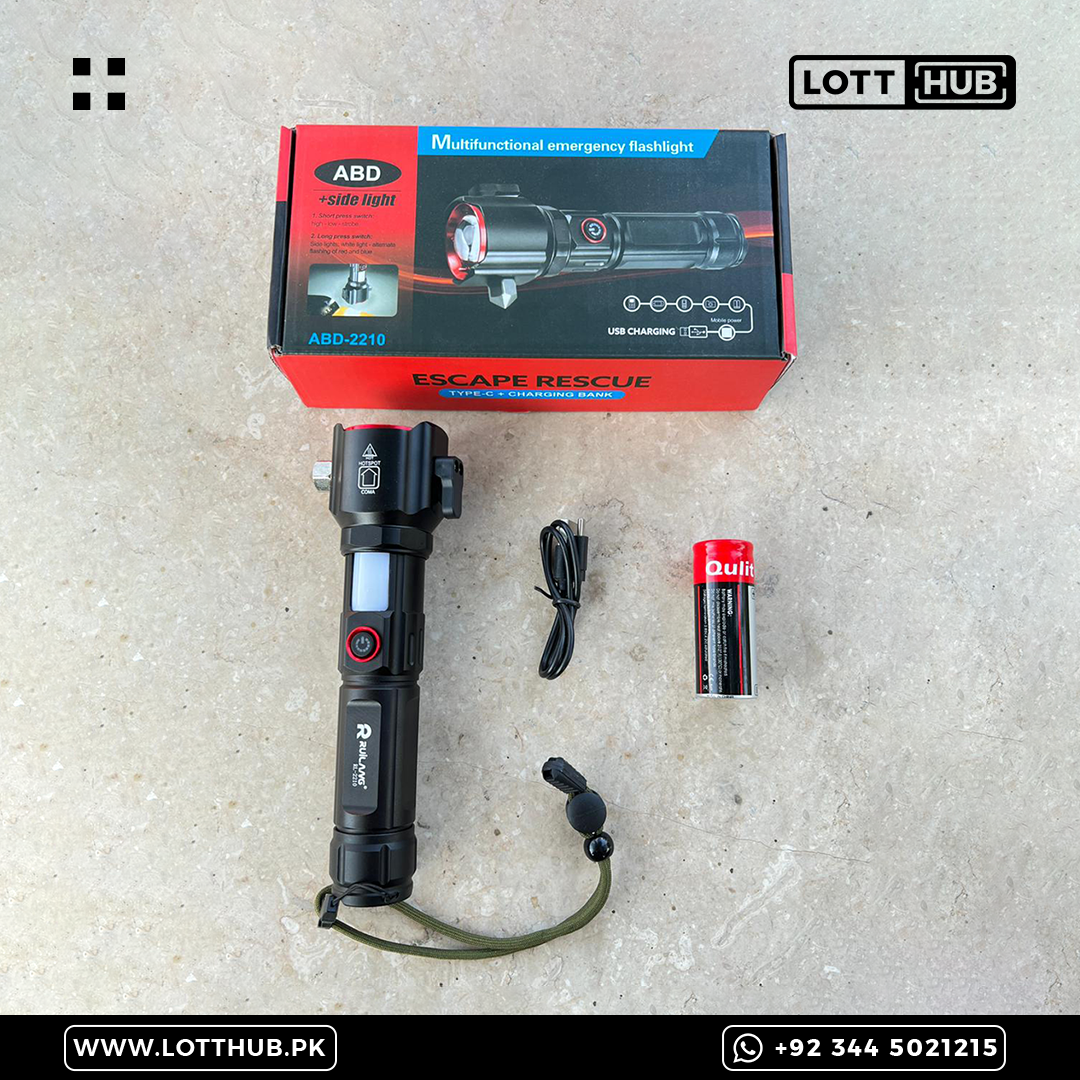 Lot Imported 5-in-1 Rechargeable Flashlight & Power Bank - 1KM Range