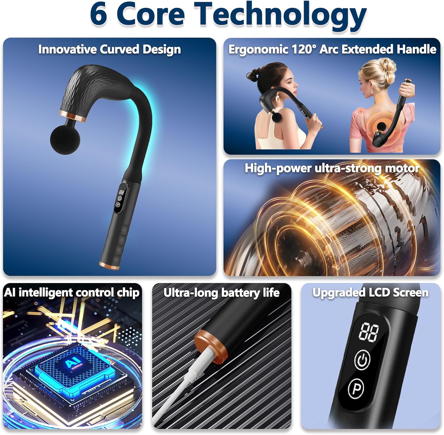 Electric Deep Body Massager with Upgraded Extension Handle ┃6 Speed Levels