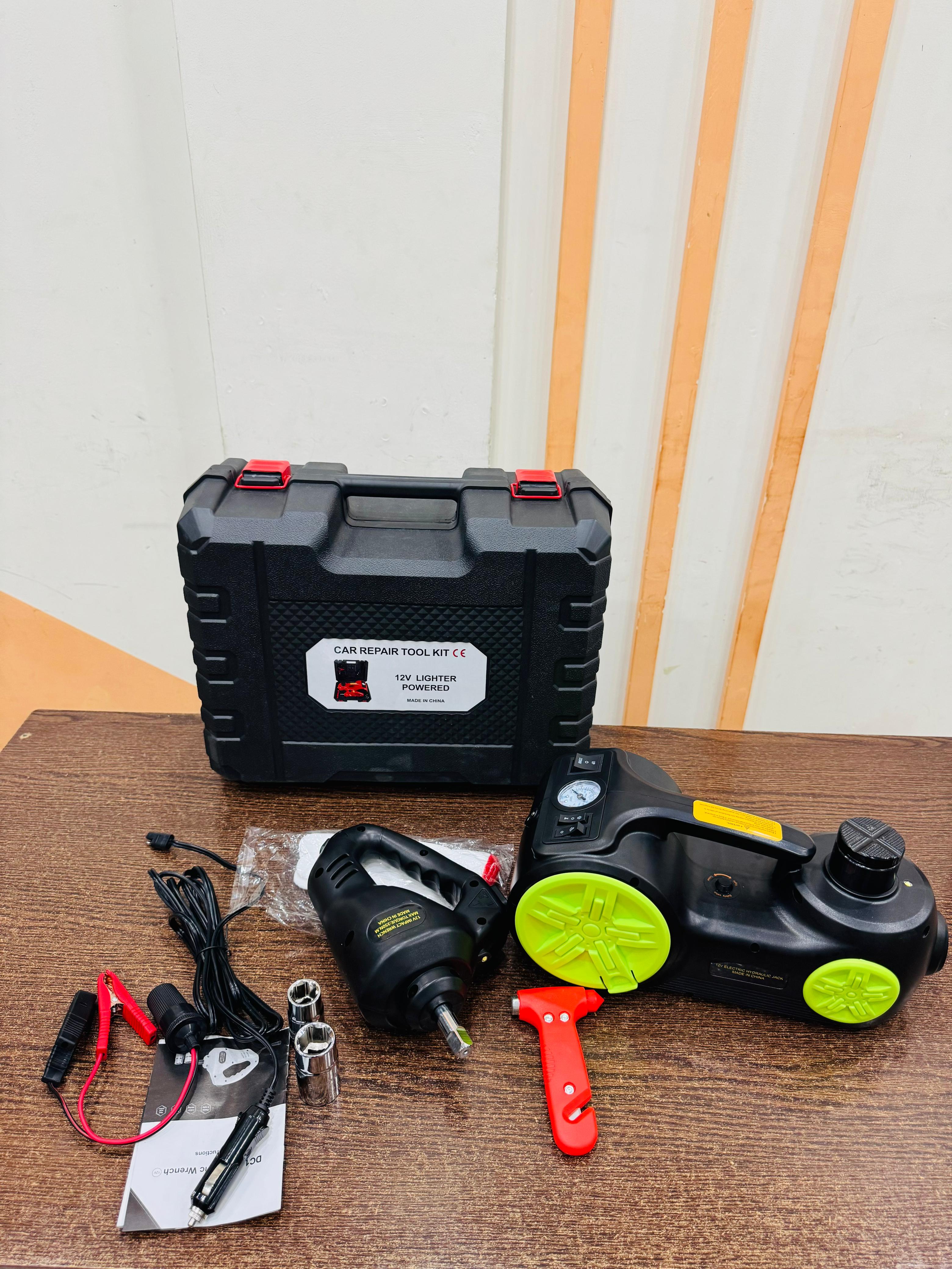 Imported 12V 3-in-1 Car Jack, Compressor & Electric Wrench Set