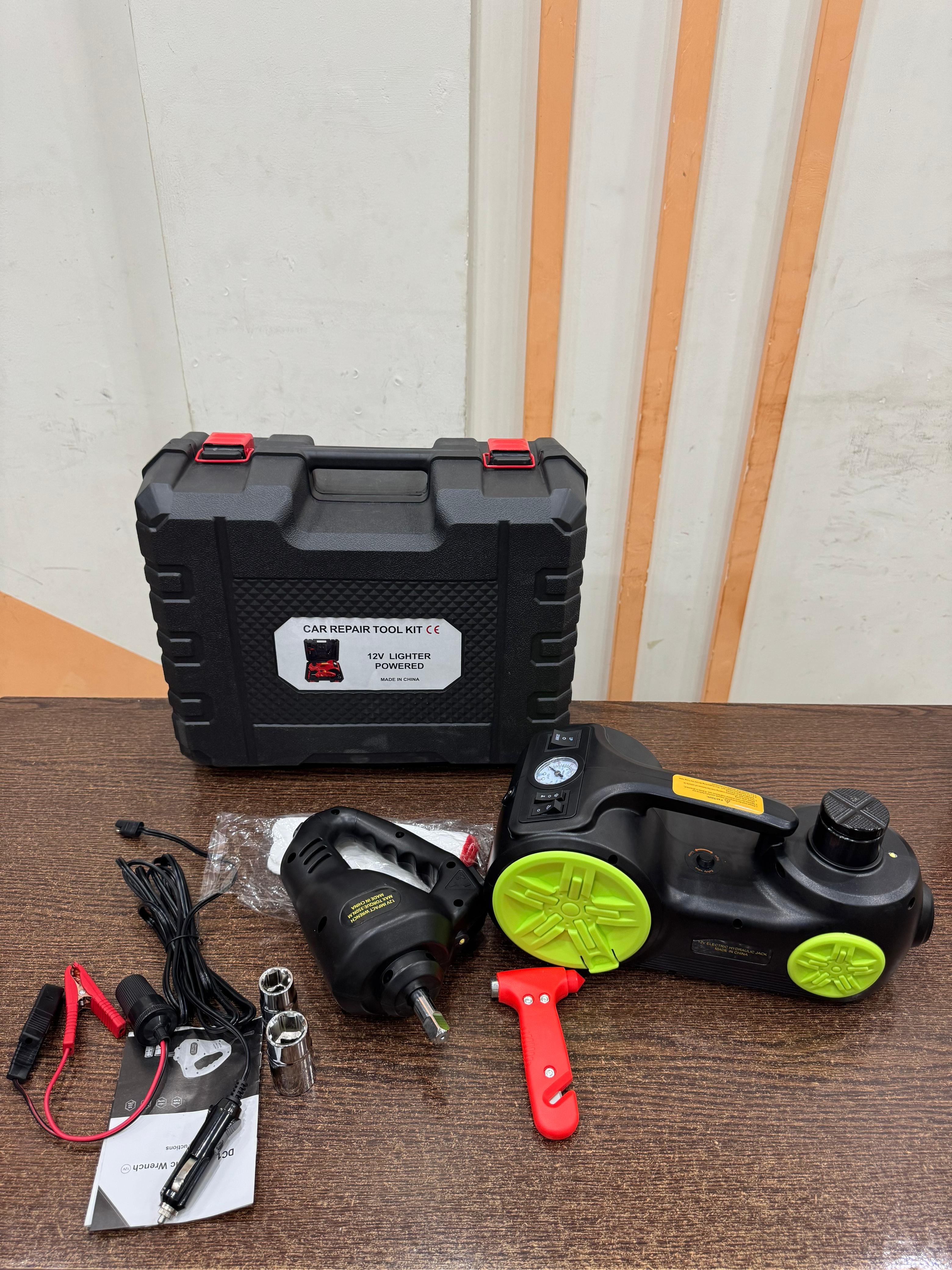 Imported 12V 3-in-1 Car Jack, Compressor & Electric Wrench Set