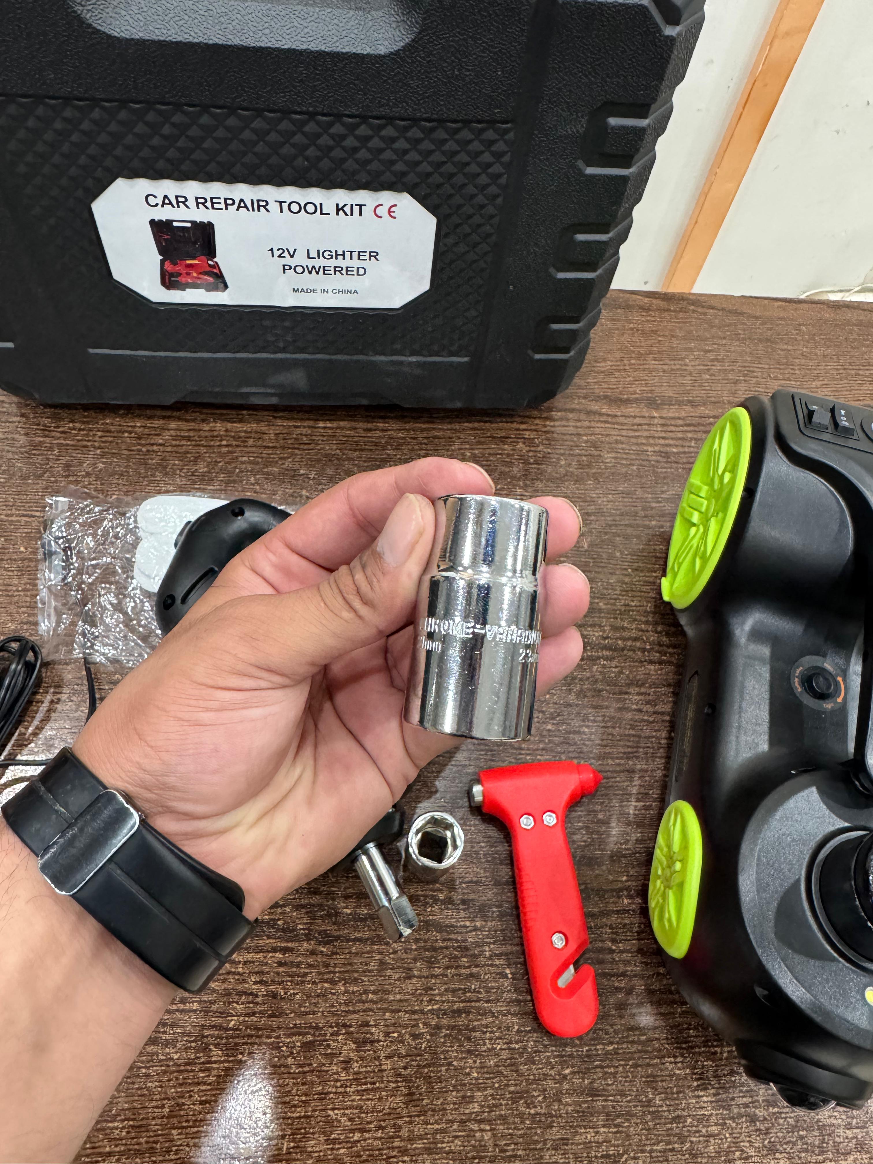 Imported 12V 3-in-1 Car Jack, Compressor & Electric Wrench Set