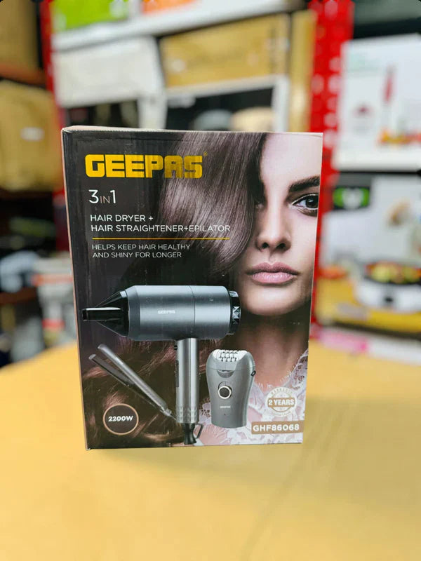 GEEPAS 3 in 1 Hair Dryer, Straightener & Epilator GHF86068