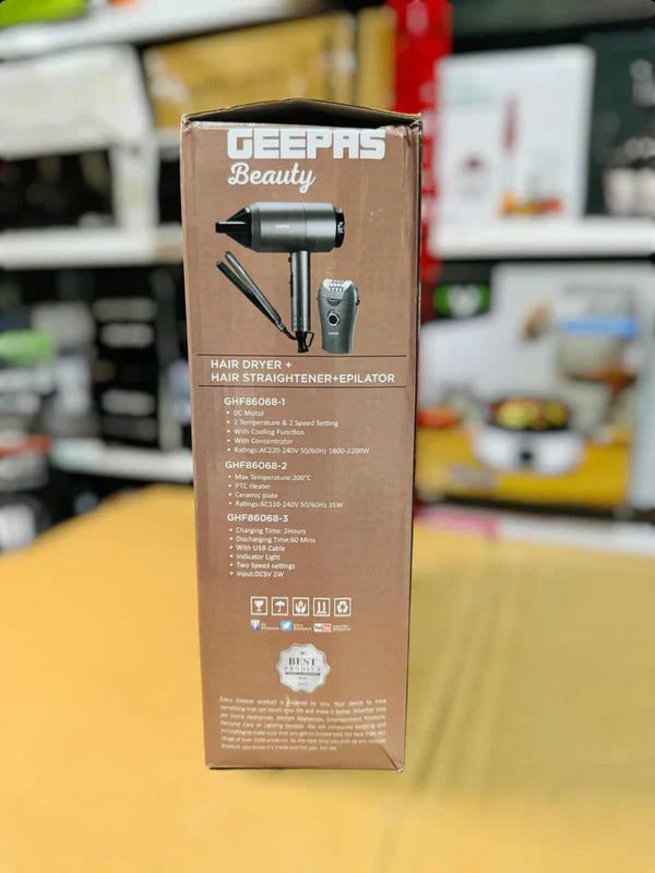 GEEPAS 3 in 1 Hair Dryer, Straightener & Epilator GHF86068