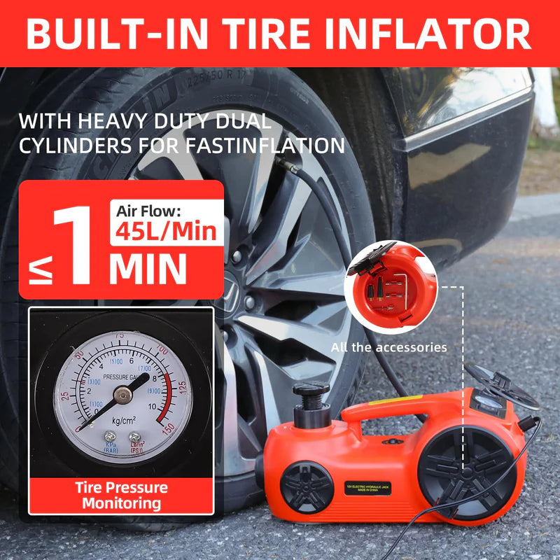 Imported 12V 3-in-1 Car Jack, Compressor & Electric Wrench Set